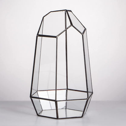 Geometric Glass Terrarium Planter for Succulent, Small Cacti - 6.5" X 5.7" X 9.8" - Tabletop Black Irregular Opened Container Pot for Indoor Home Garden, Office Decor (No Plants, No Door)